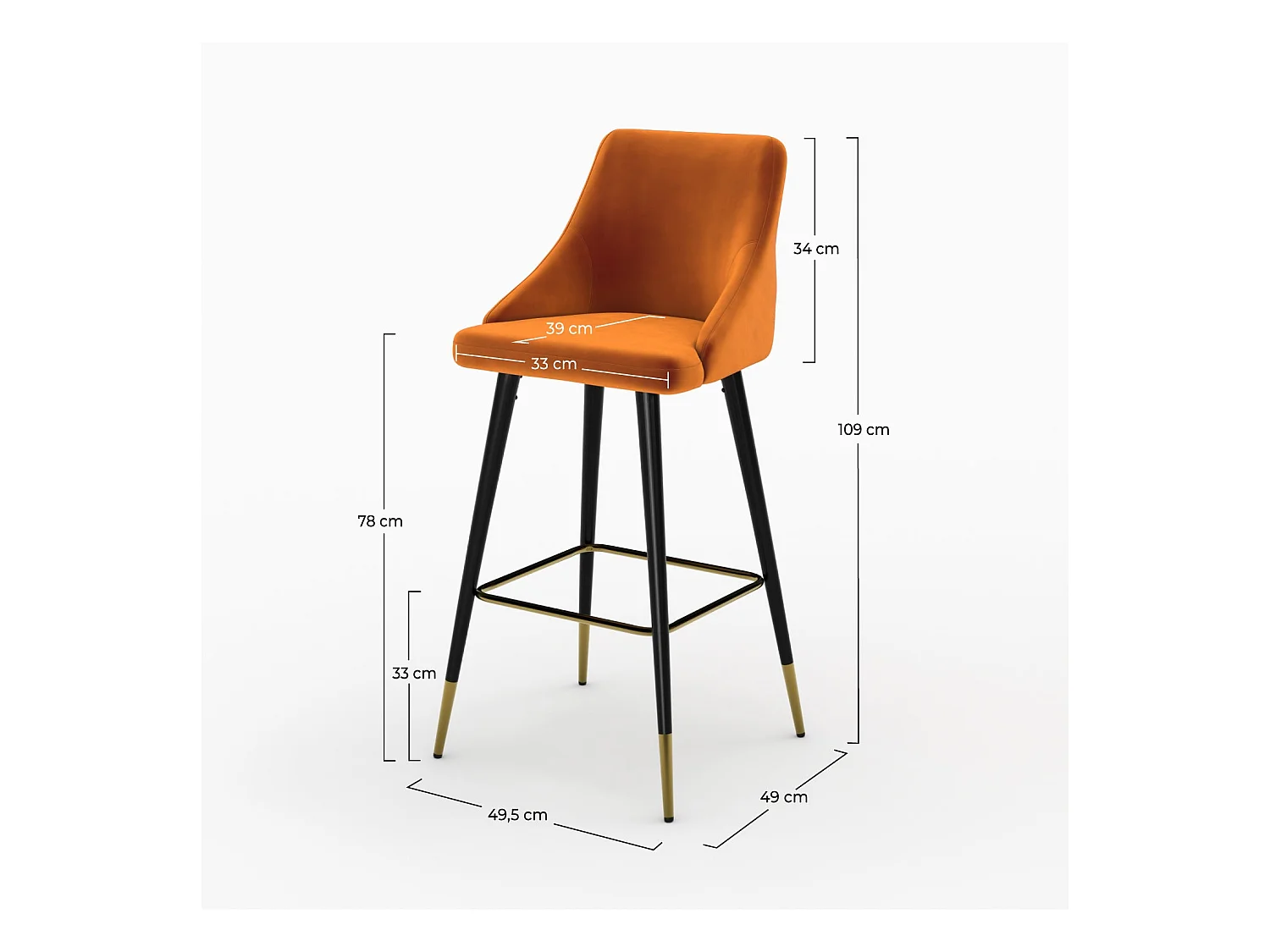 Pack 4 chaises de bar en velours orange et jaune 77,5 cm - Aristote