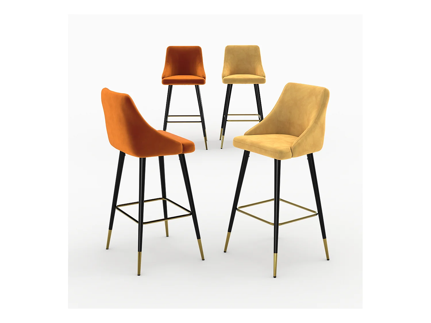 Pack de 4 sillas de bar de terciopelo naranja y amarillo 77,5 cm - Aristote
