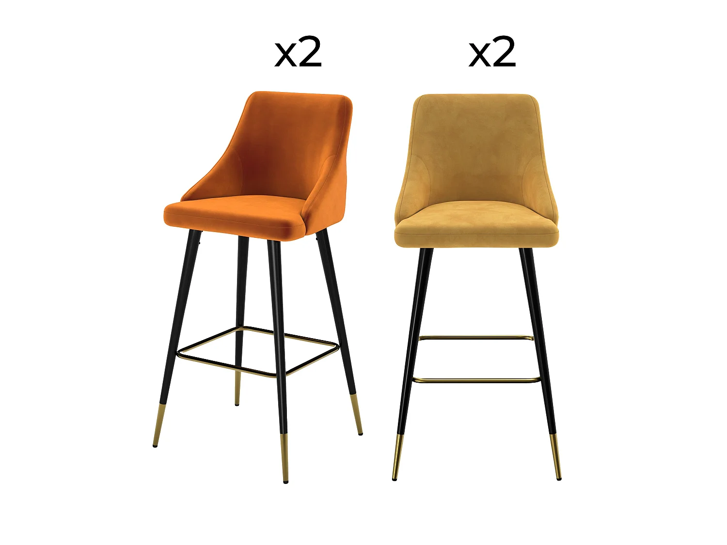 Pack de 4 sillas de bar de terciopelo naranja y amarillo 78 cm - Aristote
