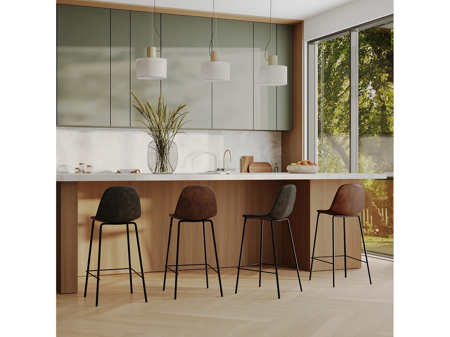 Pack 4 chaises pour îlot central marron et gris/noir 65 cm - Henrik