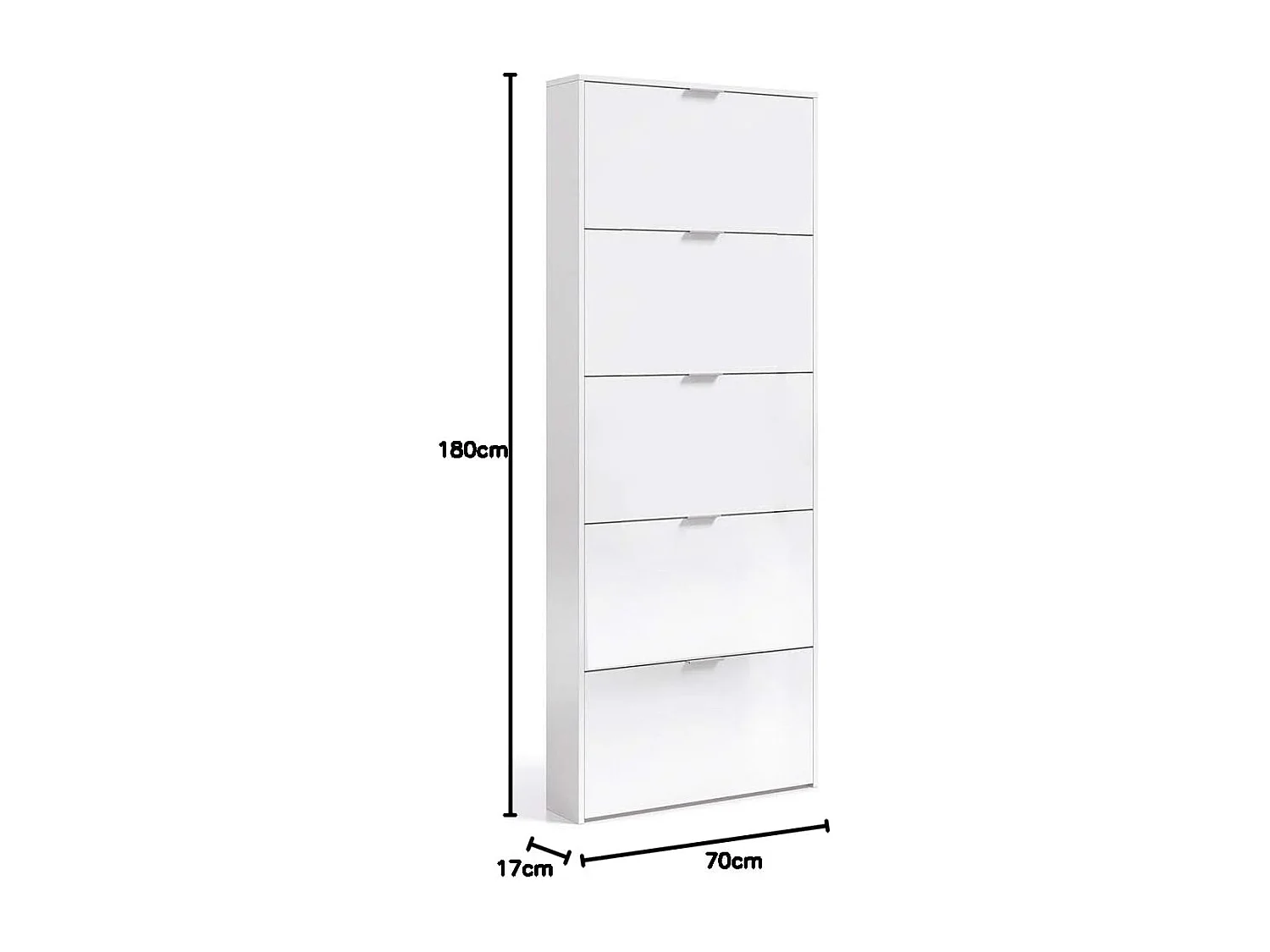 Mueble Zapatero con 5 Puertas Abatibles en Madera con Acabado en Color Blanco Brillo - Dim: 70 x 17 x 180 centímetros