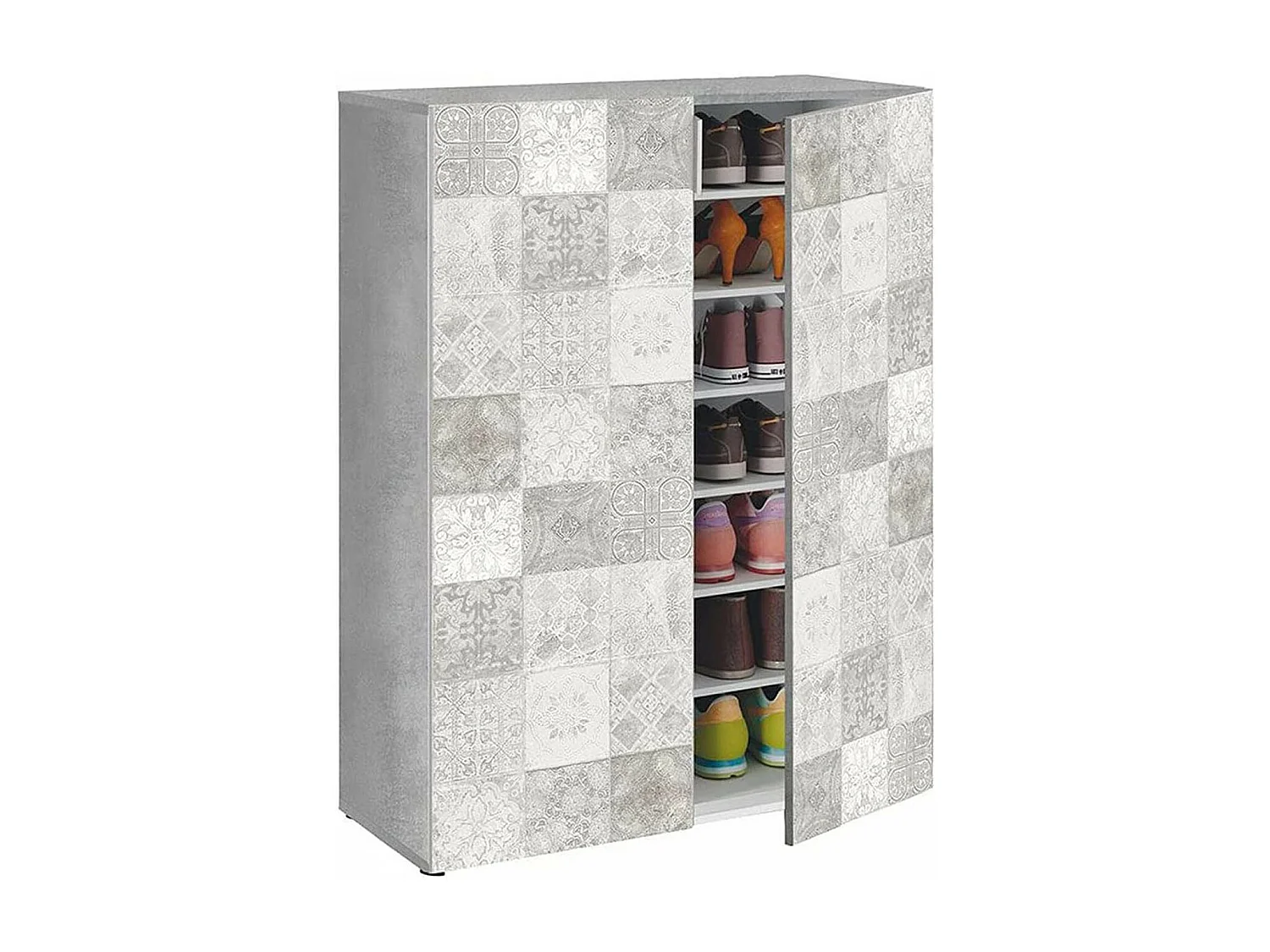 Mueble Zapatero con 6 Estantes de diseño Azulejos y Color imitación Cemento - Dim: 72 cm (Ancho) x 103 cm (Alto) x 36 cm (Fondo)