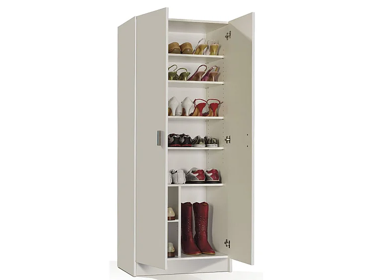 Armario Auxiliar Multiusos y Zapatero con Acabado en Color Blanco Mate - Dim: 59 cm (Ancho) x 180 cm (Alto) x 37 cm (Fondo)