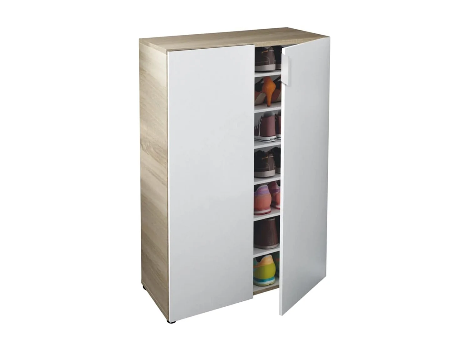 Mueble Zapatero de 6 Estantes con Acabado en Roble Canadian y Blanco Ártico - Dim: 72 cm (Ancho) x 103 cm (Alto) x 36 cm (Fondo)