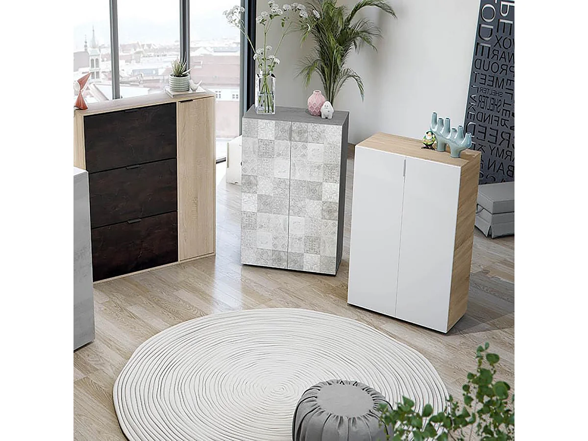 Mueble Zapatero de 6 Estantes con Acabado en Roble Canadian y Blanco Ártico - Dim: 72 cm (Ancho) x 103 cm (Alto) x 36 cm (Fondo)