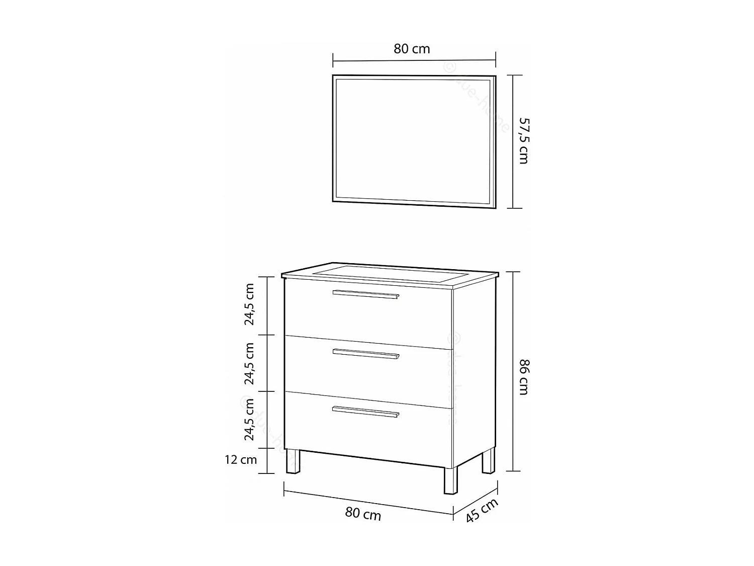 Mueble de Baño o Aseo con Patas, 3 Cajones y Espejo, Acabado en Roble Alaska - Dim: 80 cm (Ancho) x 86 cm (Alto) x 45 cm (Fondo)
