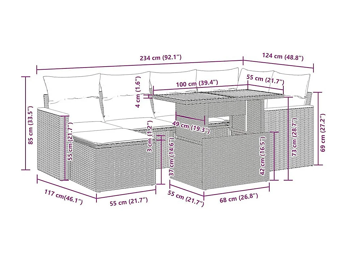 Set Divani da Giardino 7 pz con Cuscini Beige Polyrattan Acacia