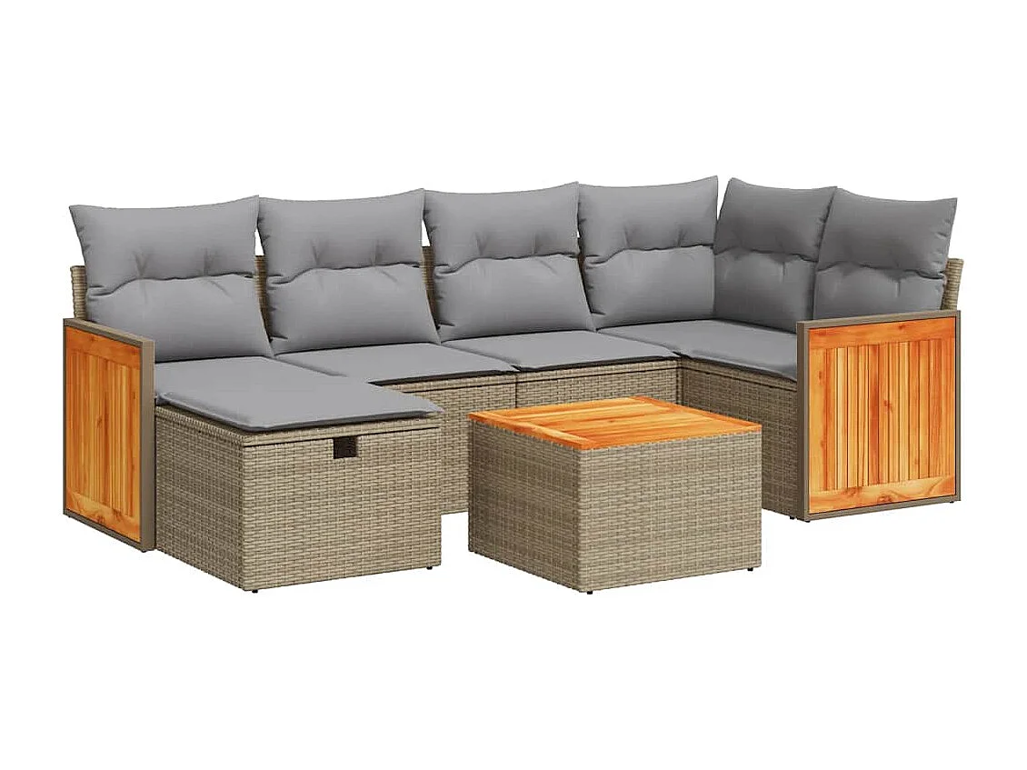 Set Divani da Giardino 7 pz con Cuscini Beige in Polyrattan