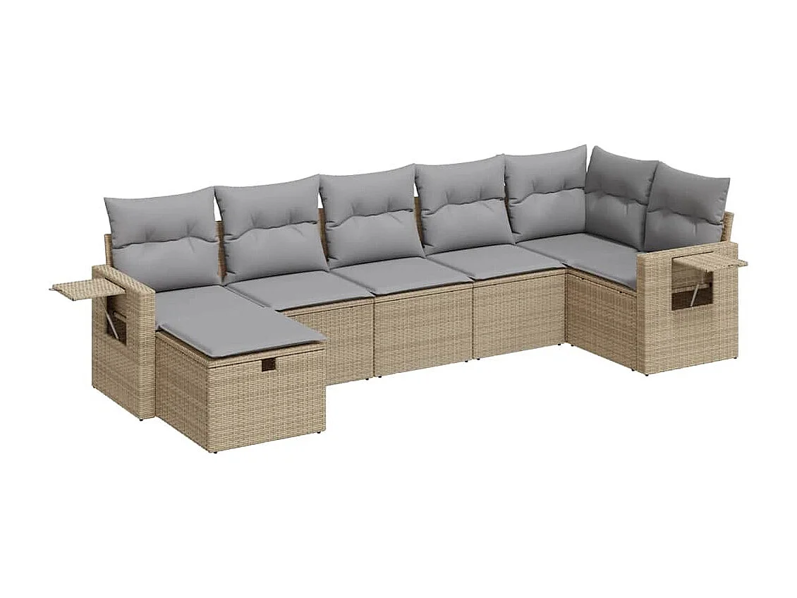 Set Divani da Giardino 7 pz con Cuscini Beige in Polyrattan