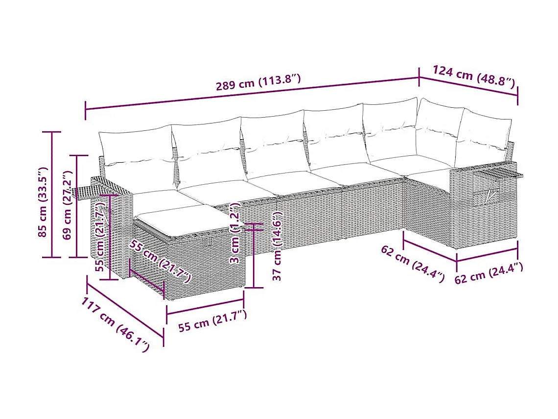Set Divani da Giardino 7 pz con Cuscini Beige in Polyrattan