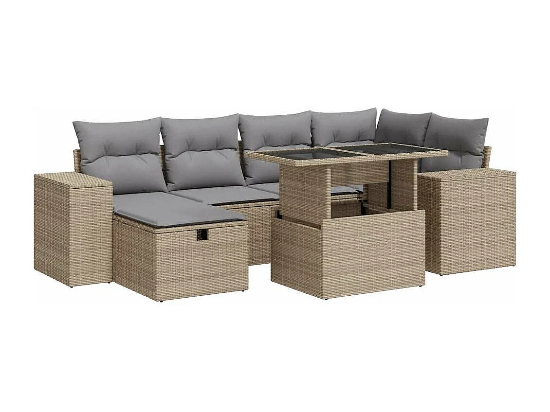 Salon de jardin avec coussins 8 pcs beige résine tressée