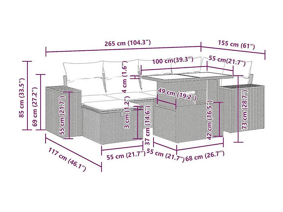 Salon de jardin avec coussins 8 pcs beige résine tressée