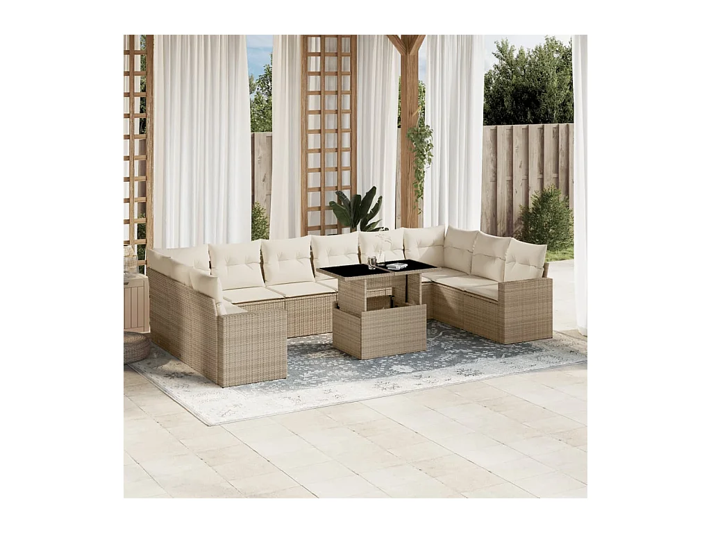 Set Divani da Giardino 11 pz con Cuscini Beige in Polyrattan