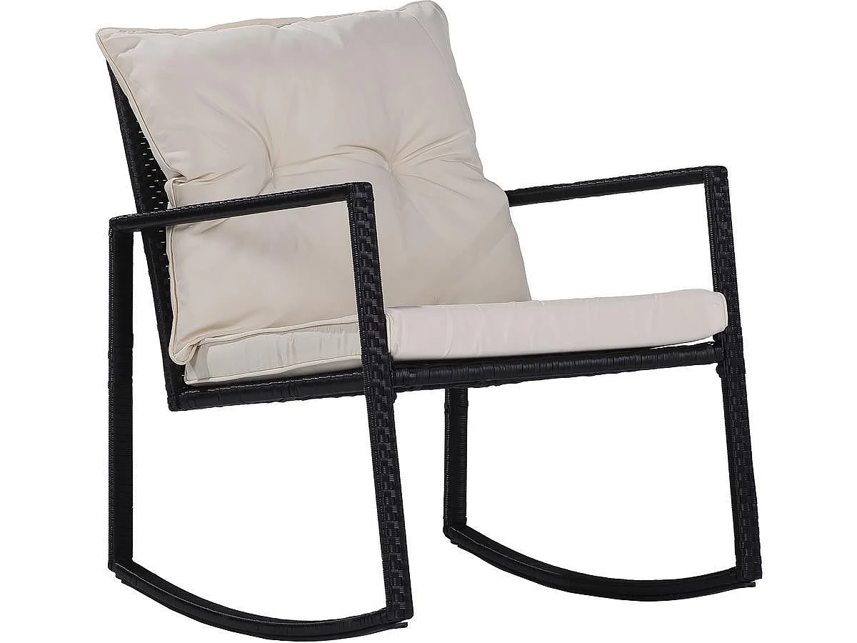 "Sami" Svart/Beige Gungstol Trädgårdssats med Bord - Konstrotting, UV-resistent, 2 Sittplatser