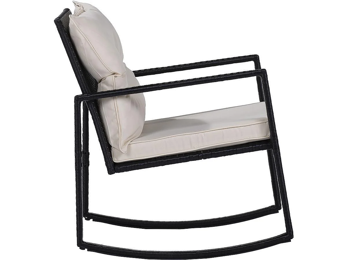 "Sami" Svart/Beige Gungstol Trädgårdssats med Bord - Konstrotting, UV-resistent, 2 Sittplatser