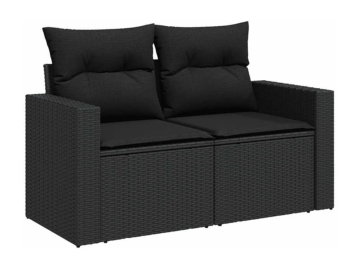 7-delige Loungeset met kussens poly rattan zwart