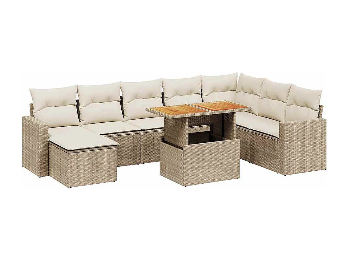 Salon de jardin avec coussins 9 pcs beige résine tressée