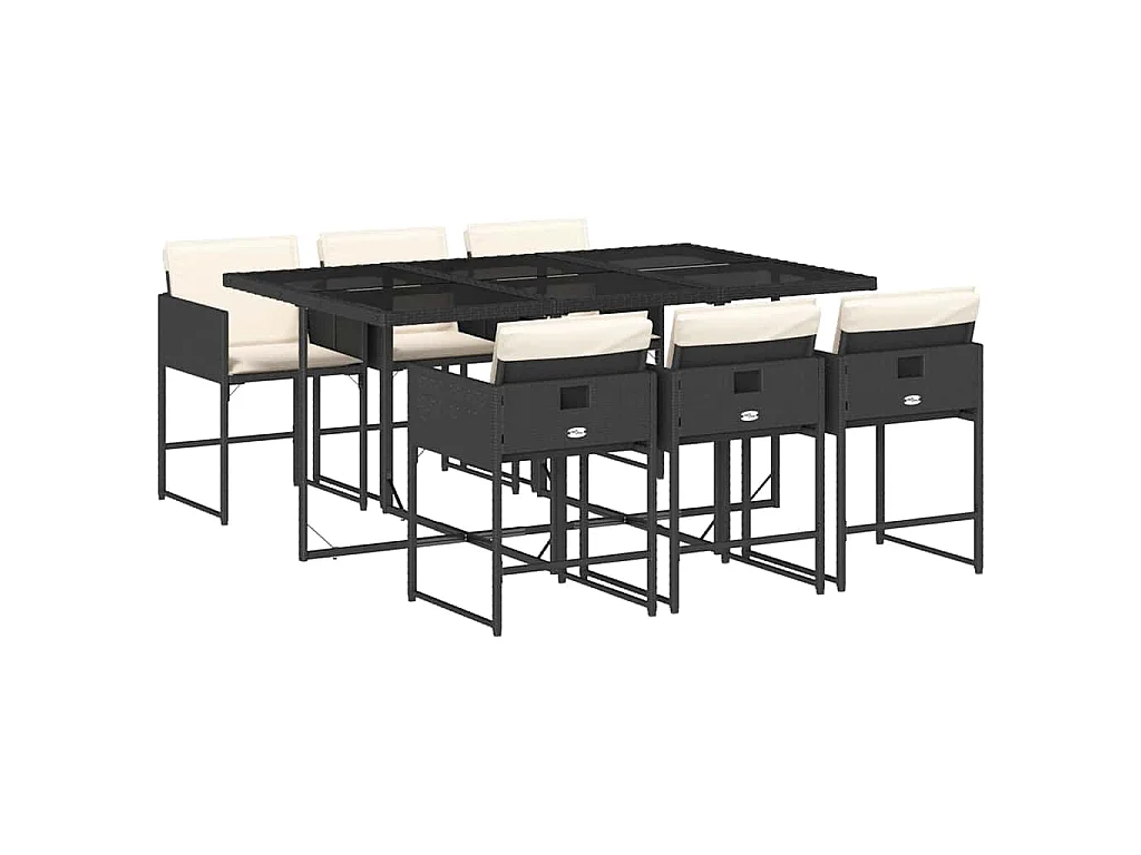 Ensemble à manger de jardin coussins 7pcs Noir Résine tressée