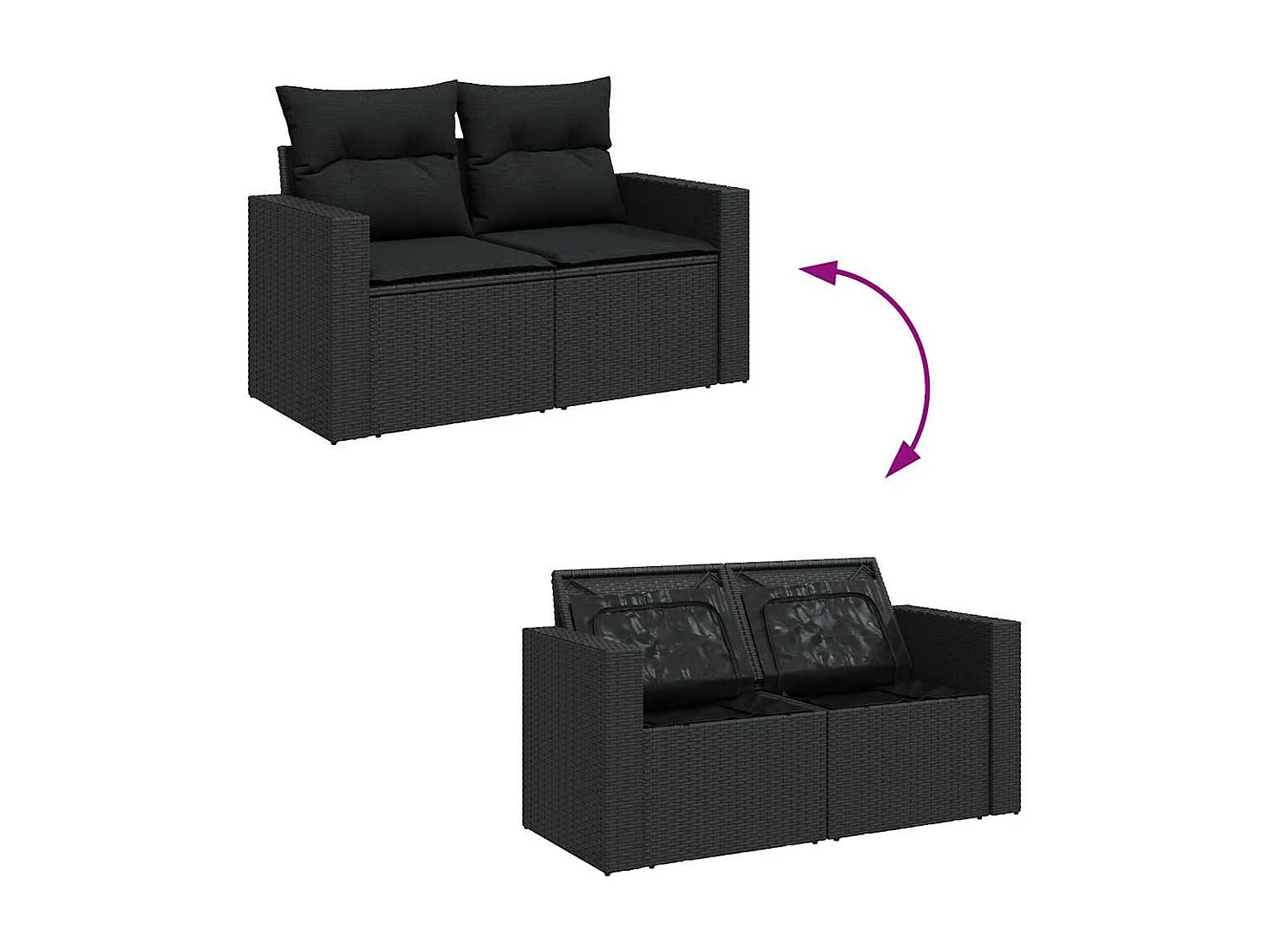 9-delige Loungeset met kussens poly rattan zwart
