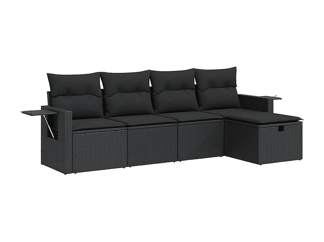 Salon de jardin 5 pcs avec coussins noir résine tressée