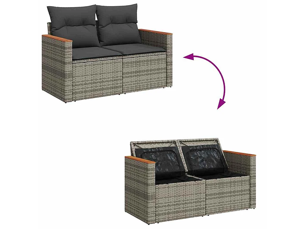 7-delige Loungeset met kussens poly rattan acacia grijs
