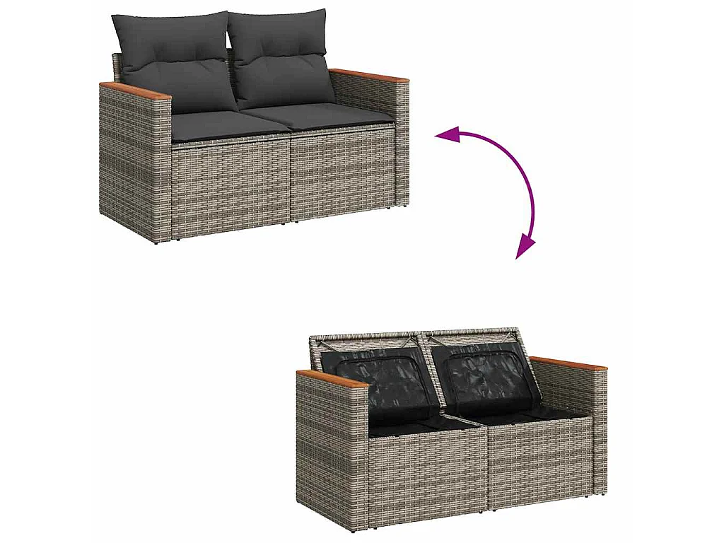 Set Divano da Giardino 9pz con Cuscini Grigio Polyrattan Acacia