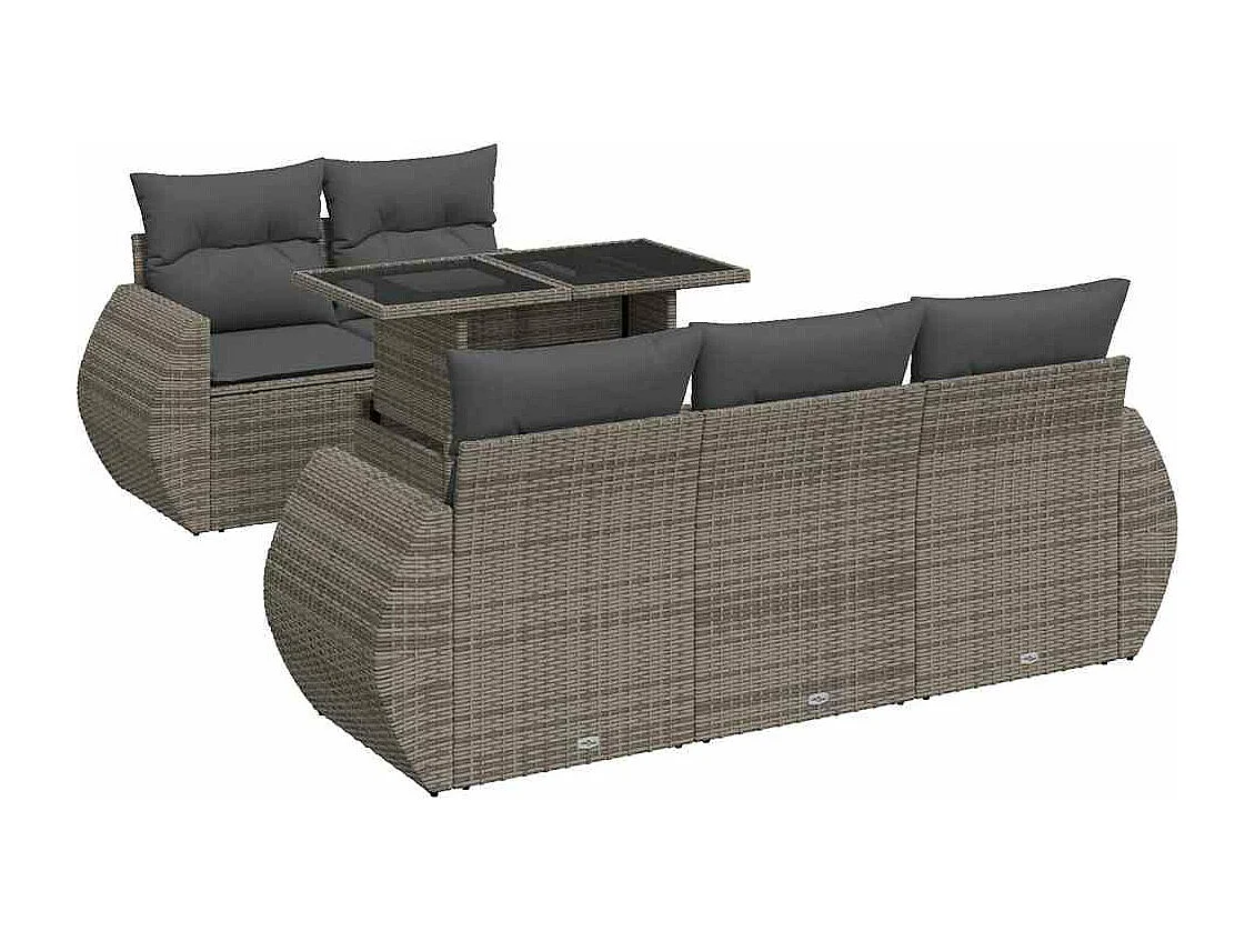 Salon de jardin 6 pcs avec coussins gris résine tressée