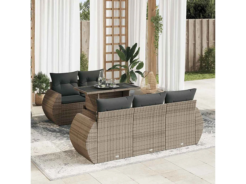 Salon de jardin 6 pcs avec coussins gris résine tressée