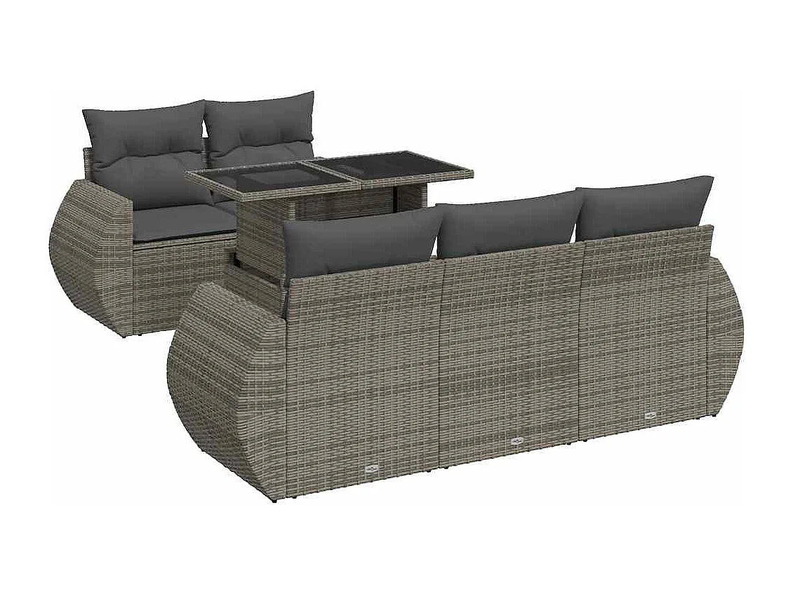 Salon de jardin 6 pcs avec coussins gris résine tressée