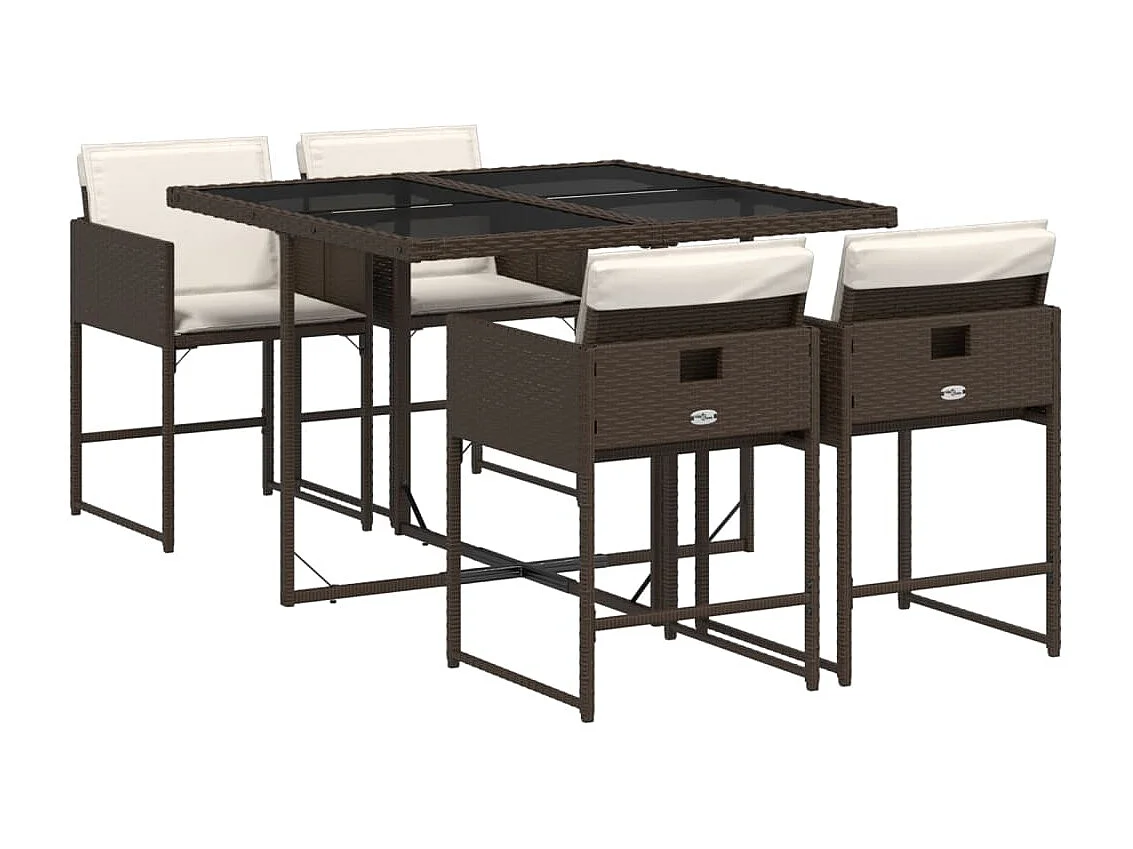 Ensemble à manger de jardin 5 pcs et coussins marron poly rotin