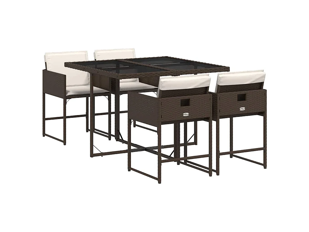Ensemble à manger de jardin 5 pcs et coussins marron poly rotin