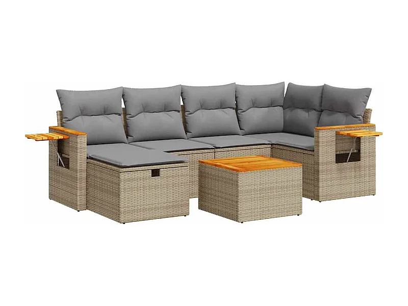 Set sofás de jardín 7 piezas y cojines ratán sintético beige