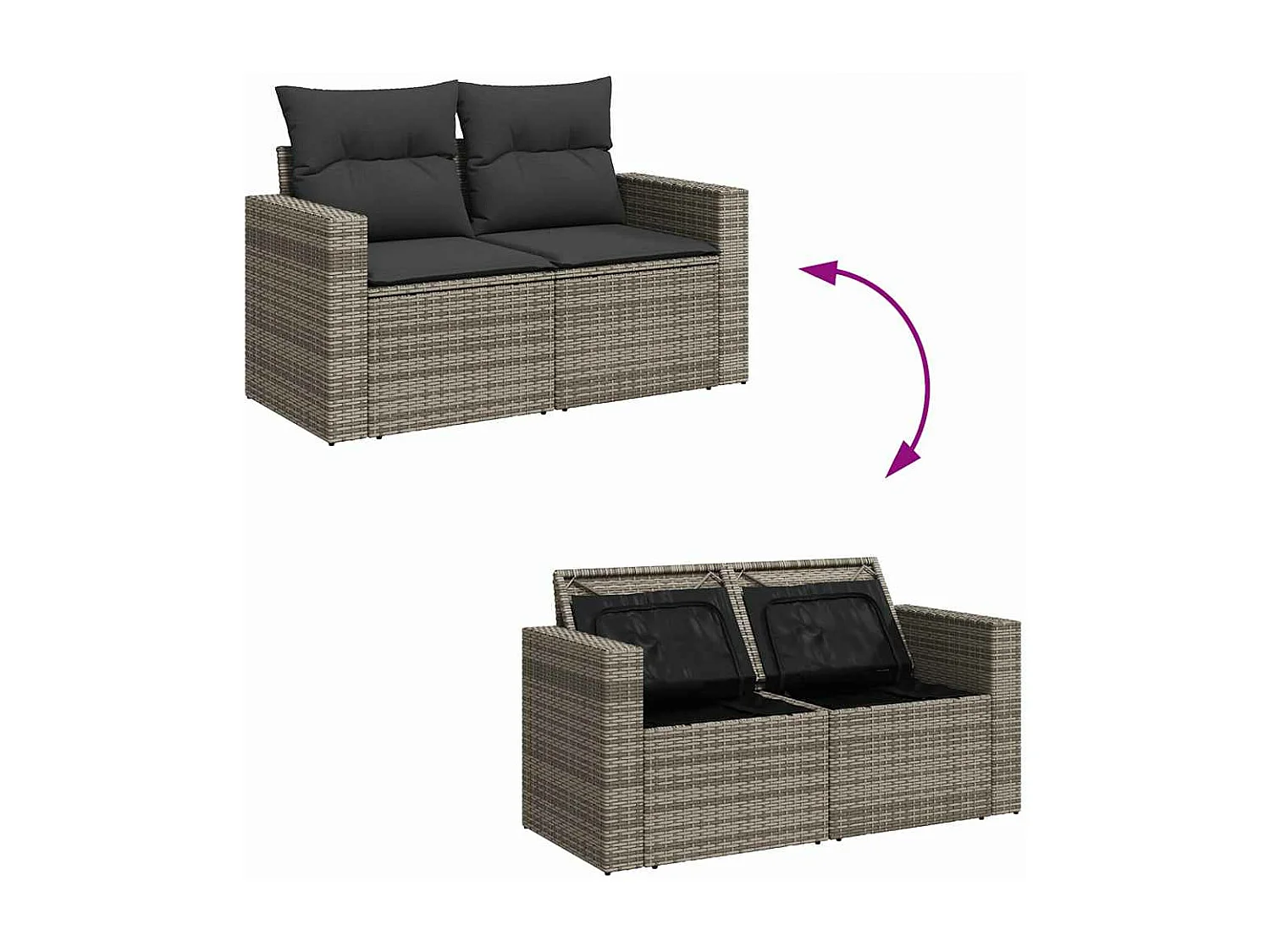 Salon de jardin avec coussins 7 pcs gris résine tressée