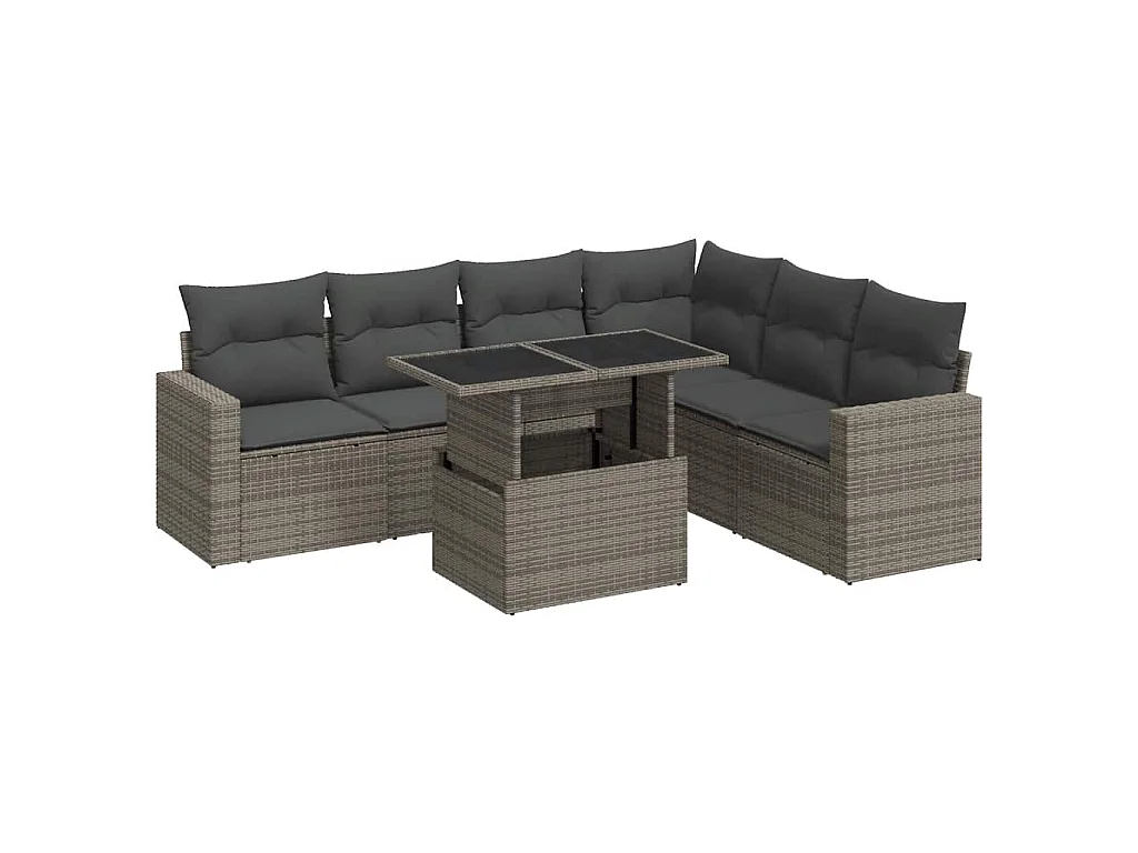 Set Divani da Giardino 7 pz con Cuscini Grigio in Polyrattan