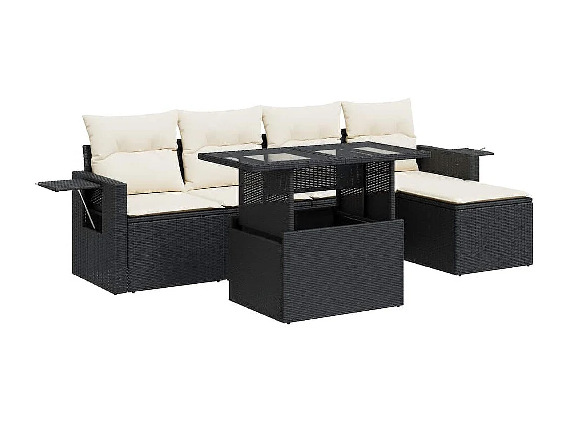 Set Divano da Giardino 6 pz con Cuscini Nero in Polyrattan