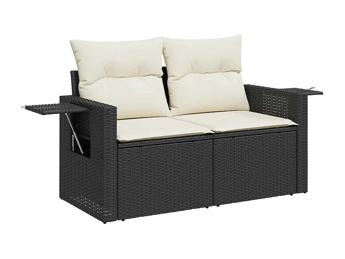 Set Divano da Giardino 6 pz con Cuscini Nero in Polyrattan