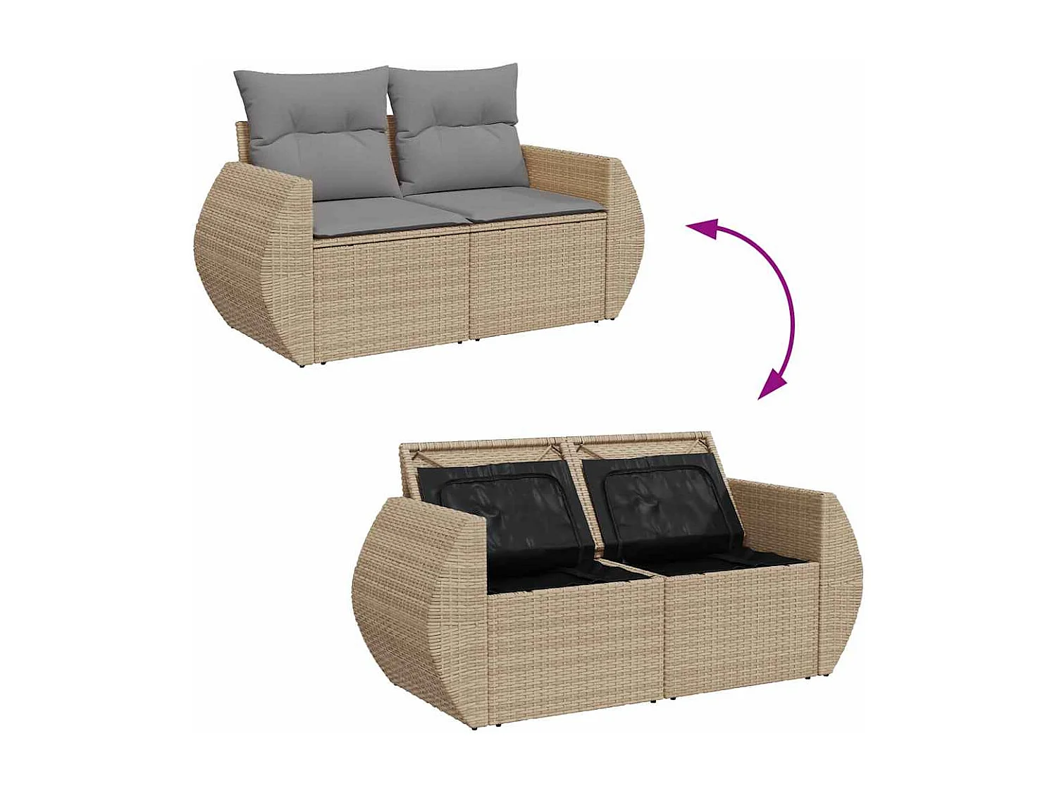 Set Divani da Giardino 7 pz con Cuscini Beige in Polyrattan