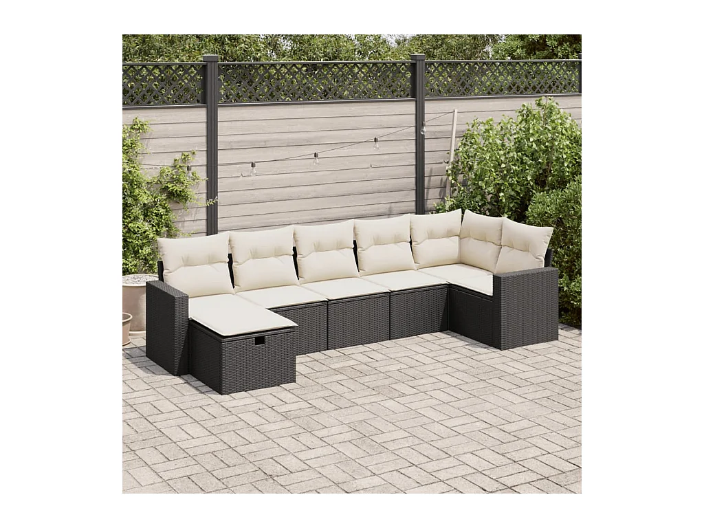 7-tlg. Garten-Sofagarnitur mit Kissen Schwarz Poly Rattan