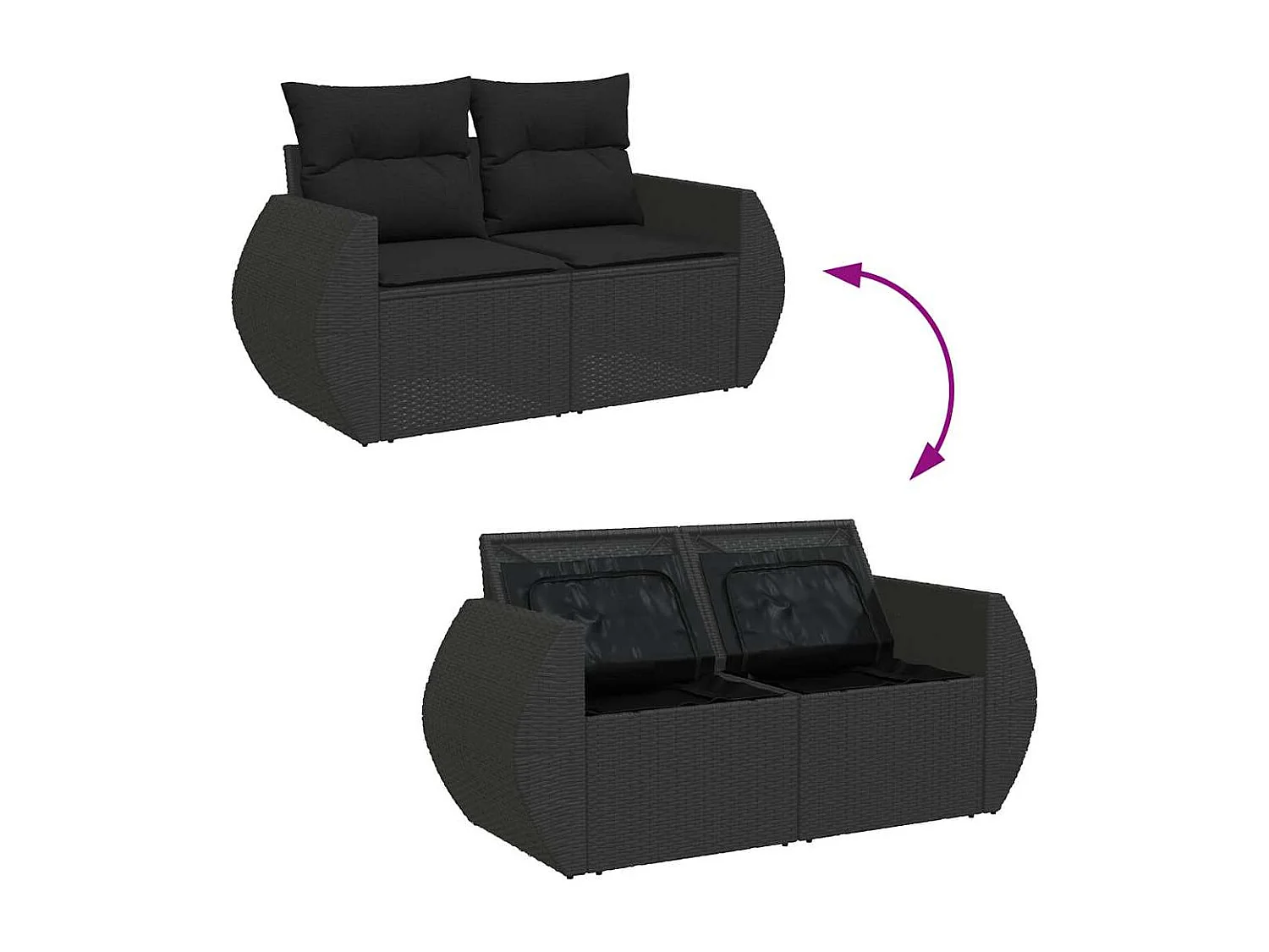Set Divano da Giardino 6 pz con Cuscini Nero in Polyrattan