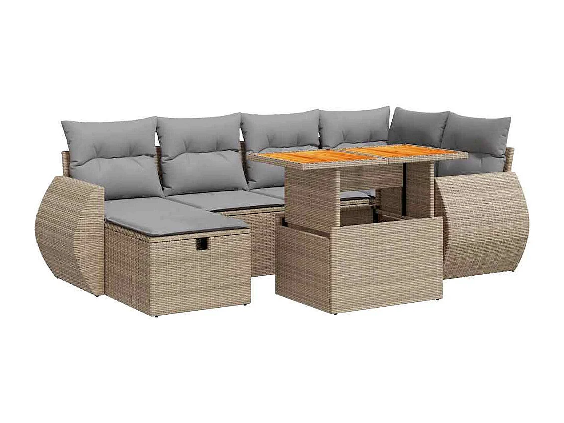 Salon de jardin avec coussins 8 pcs beige résine tressée acacia