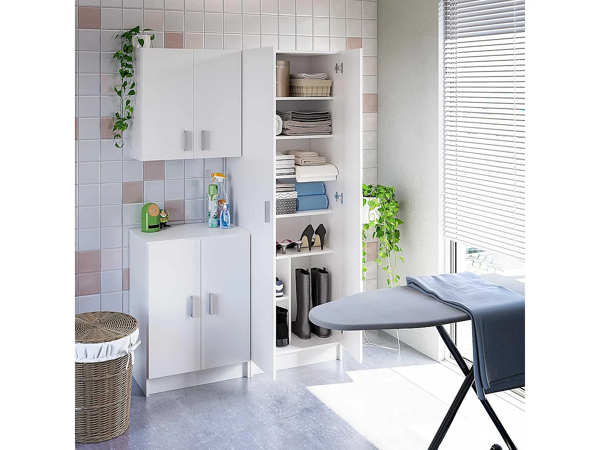 Armario Multiusos Suspendido con 2 Puertas y Estantes en Blanco Mate - Dim: 59 x 60 x 26,5 cm