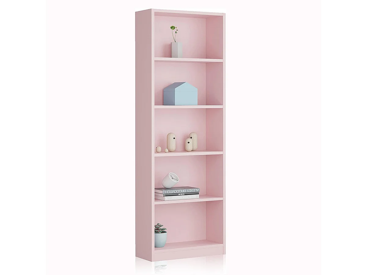 Librería Biblioteca con 5 Estantes Color Rosado - Dim : A 180 x L 52 x P 25 cm