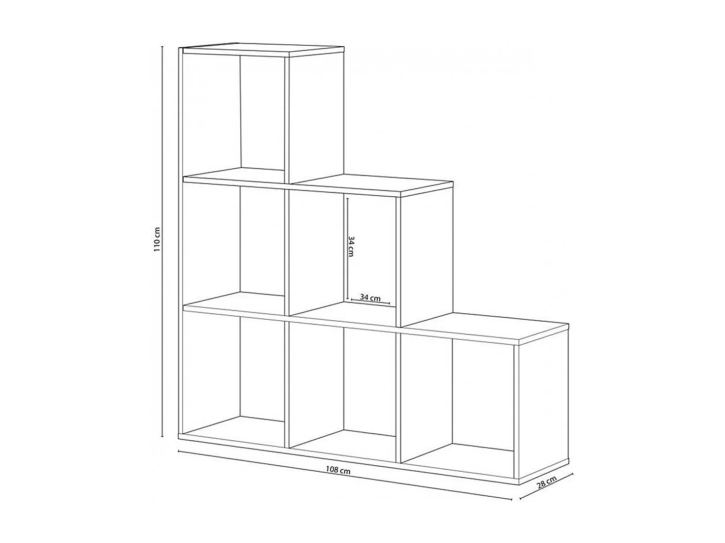 Librería Biblioteca Escalera cúbica Color Roble candiene/Blanco ártico - Altura 110 x Longitud 108 x Profundidad 28 cm