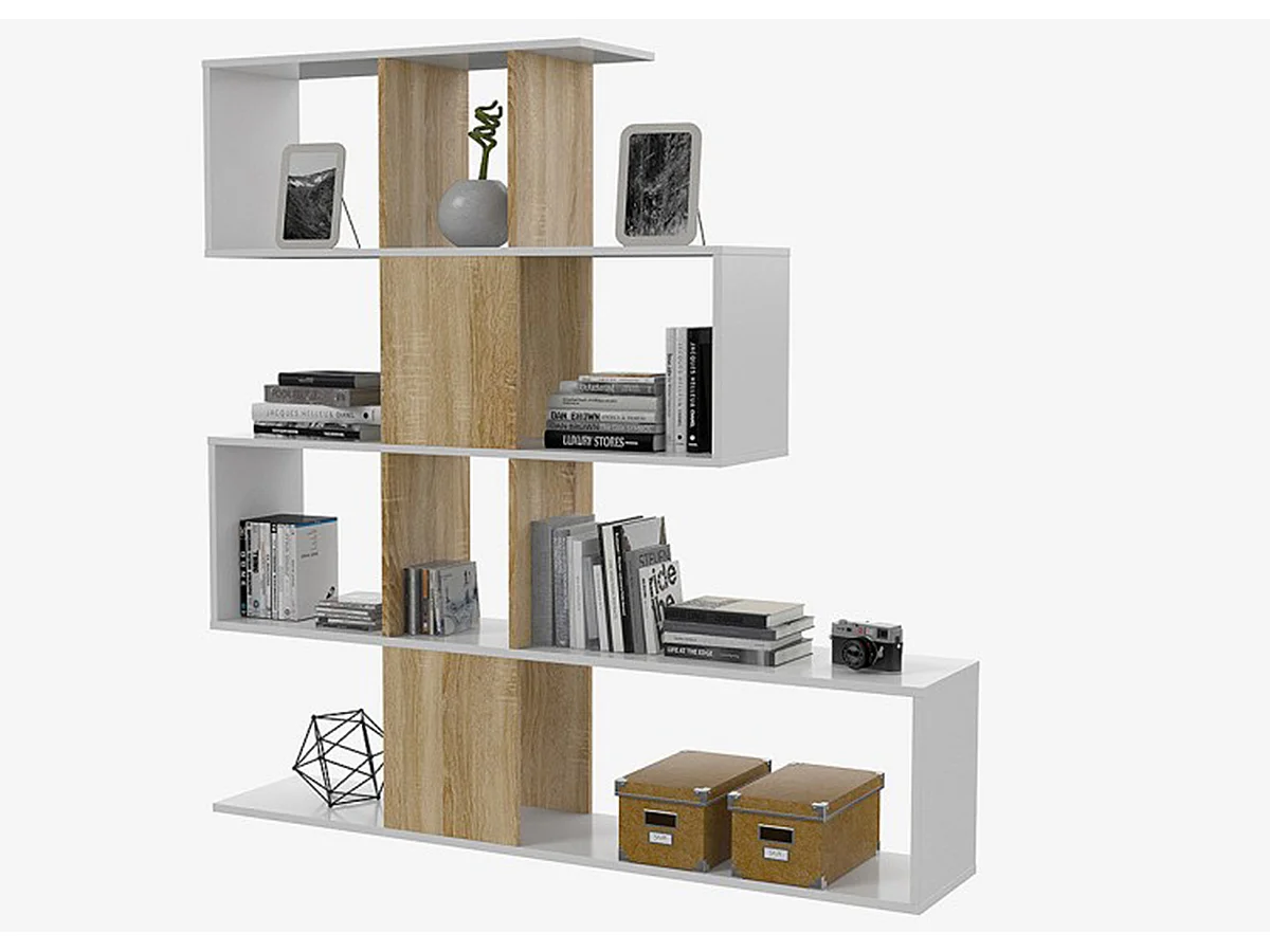 Estantería Librería Moderna con Acabado en Blanco Artik y Roble Canadian - Dim: 145 cm (Alto) x 145 cm (Ancho) x 29 cm (Fondo)