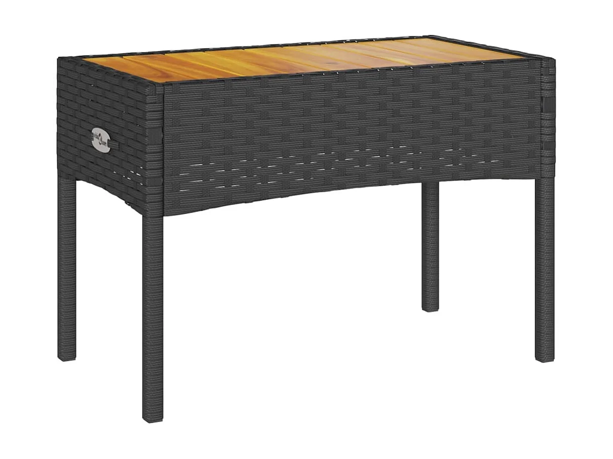 Gartenbank 2-Sitzer mit Kissen und Tisch Schwarz Poly Rattan