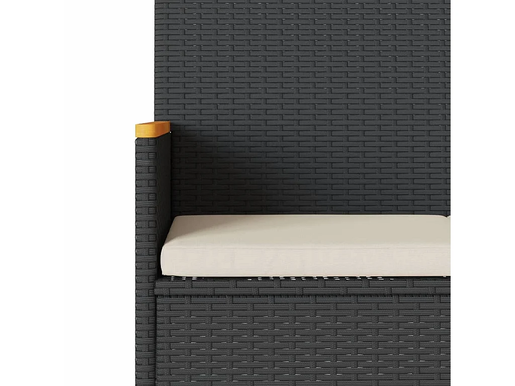 Gartenbank 2-Sitzer mit Kissen und Tisch Schwarz Poly Rattan