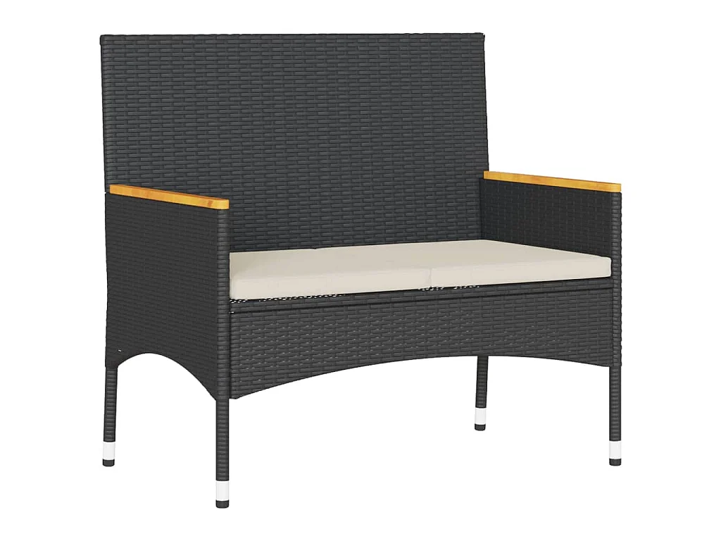 Banc de jardin 2 places avec coussins/table noir résine tressée