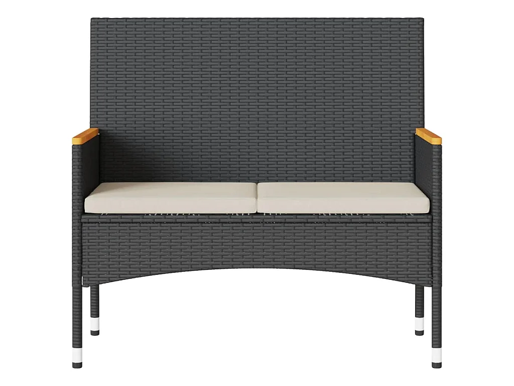 Banc de jardin 2 places avec coussins/table noir résine tressée