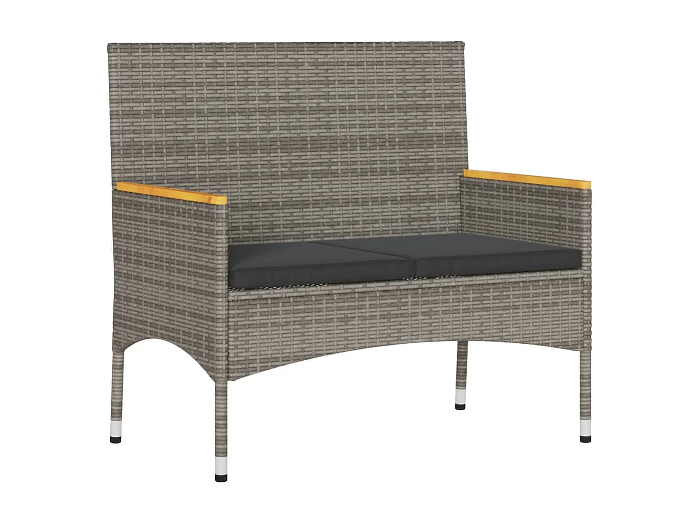 Gartenbank 2-Sitzer mit Kissen und Tisch Grau Poly Rattan