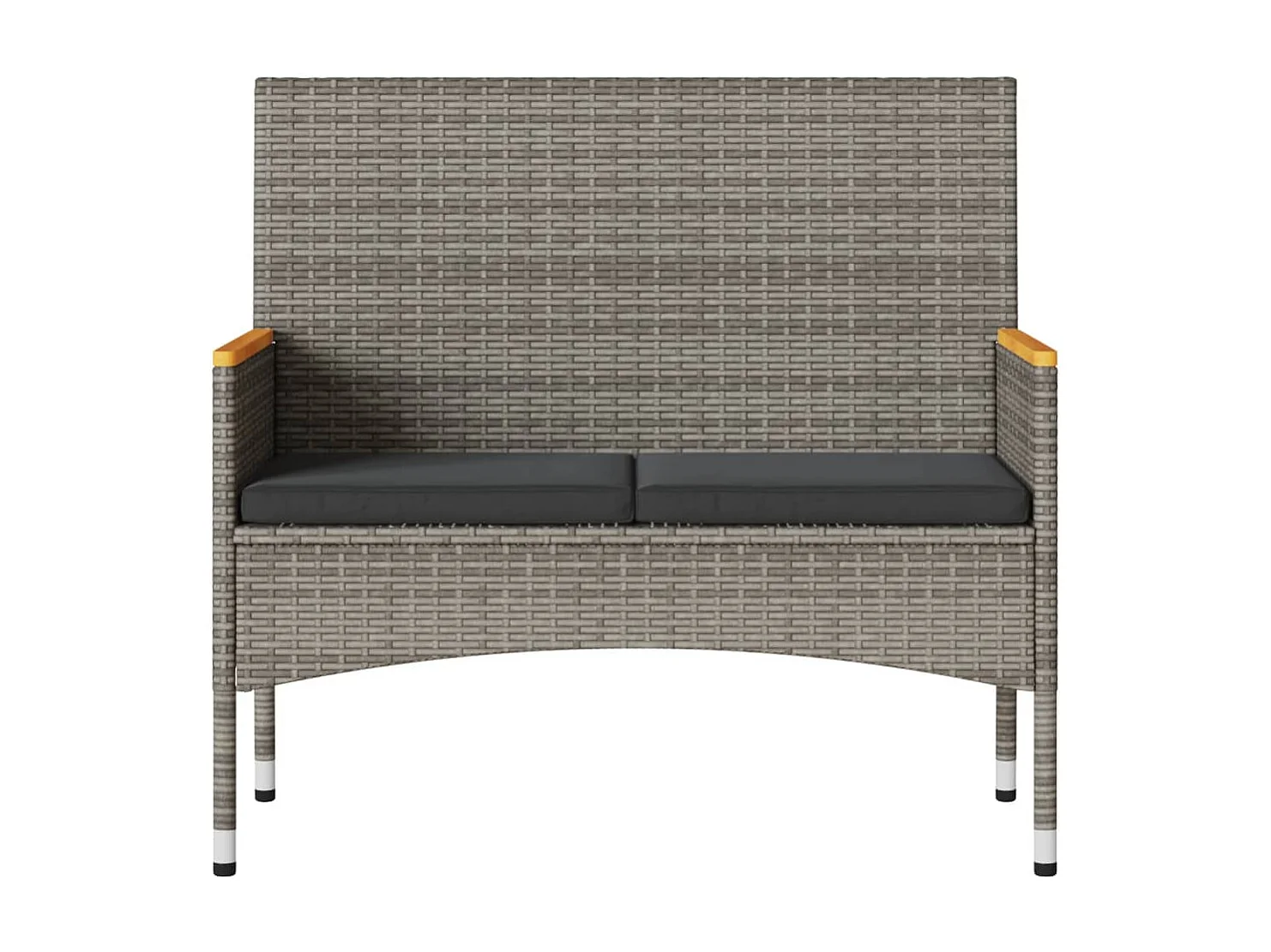 Gartenbank 2-Sitzer mit Kissen und Tisch Grau Poly Rattan